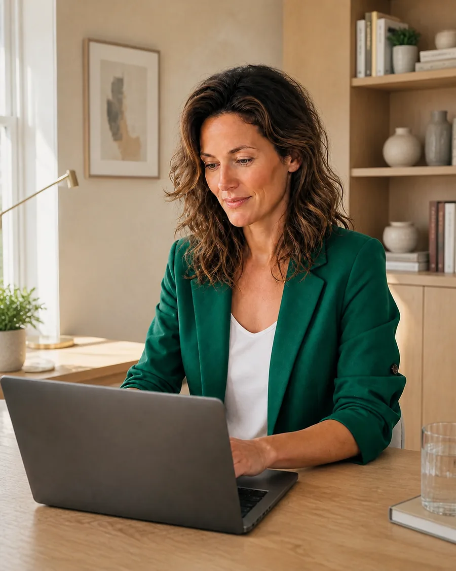 Vrouw verbindt via haar laptop SKRAMA met haar broker